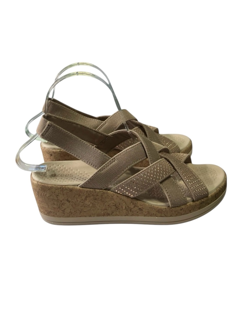 zees‎ Gold Embellished Criss Cross Cork Wedge Sandals Size 8.5M